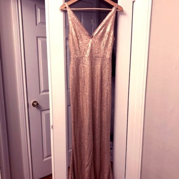 Lulus Dresses & Skirts - Rose Gold Sequined Full-Length Dress
